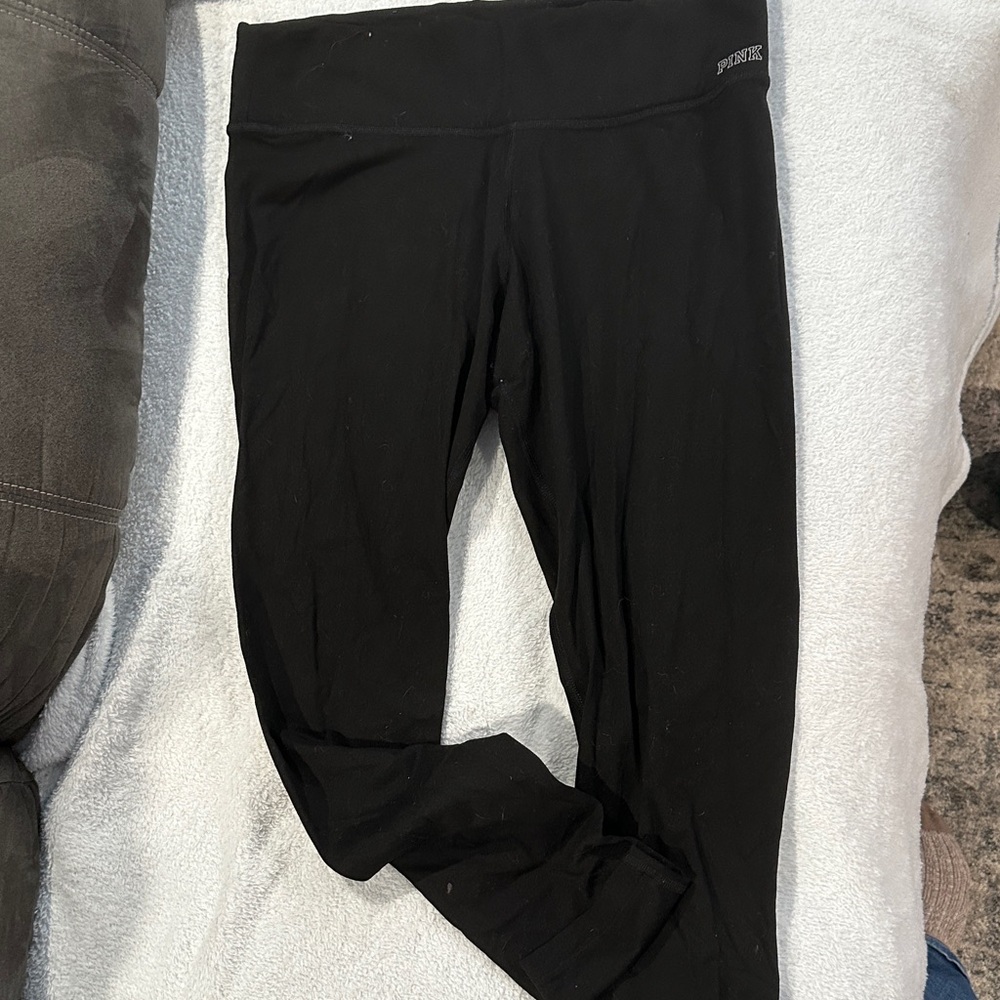 PINK Victoria's Secret Black Girls' Leggings with Subtle Logo size med